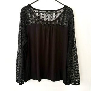 Earl Jeans Women’s XL Black Crochet Lace Long Sleeve Blouse Top Casual Boho